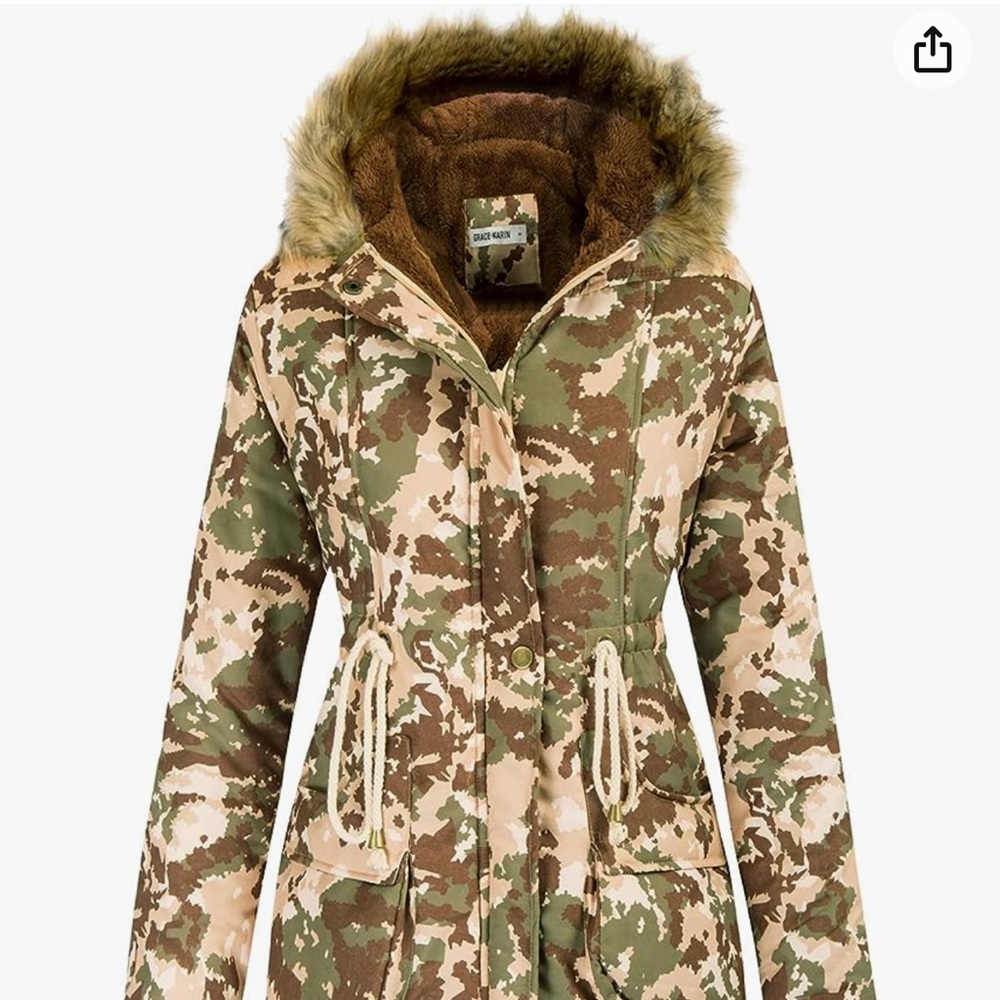 Faux fur hooded fleece parka